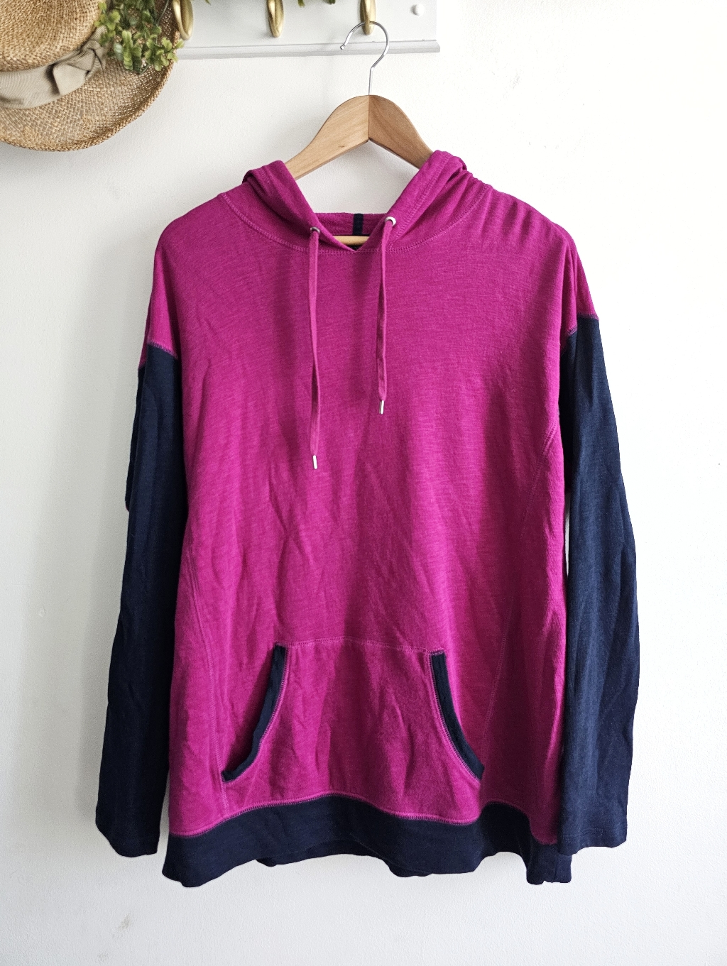 Chaps Sport Magenta Colorblock Hoodie Pullover Cotton Modal Size L